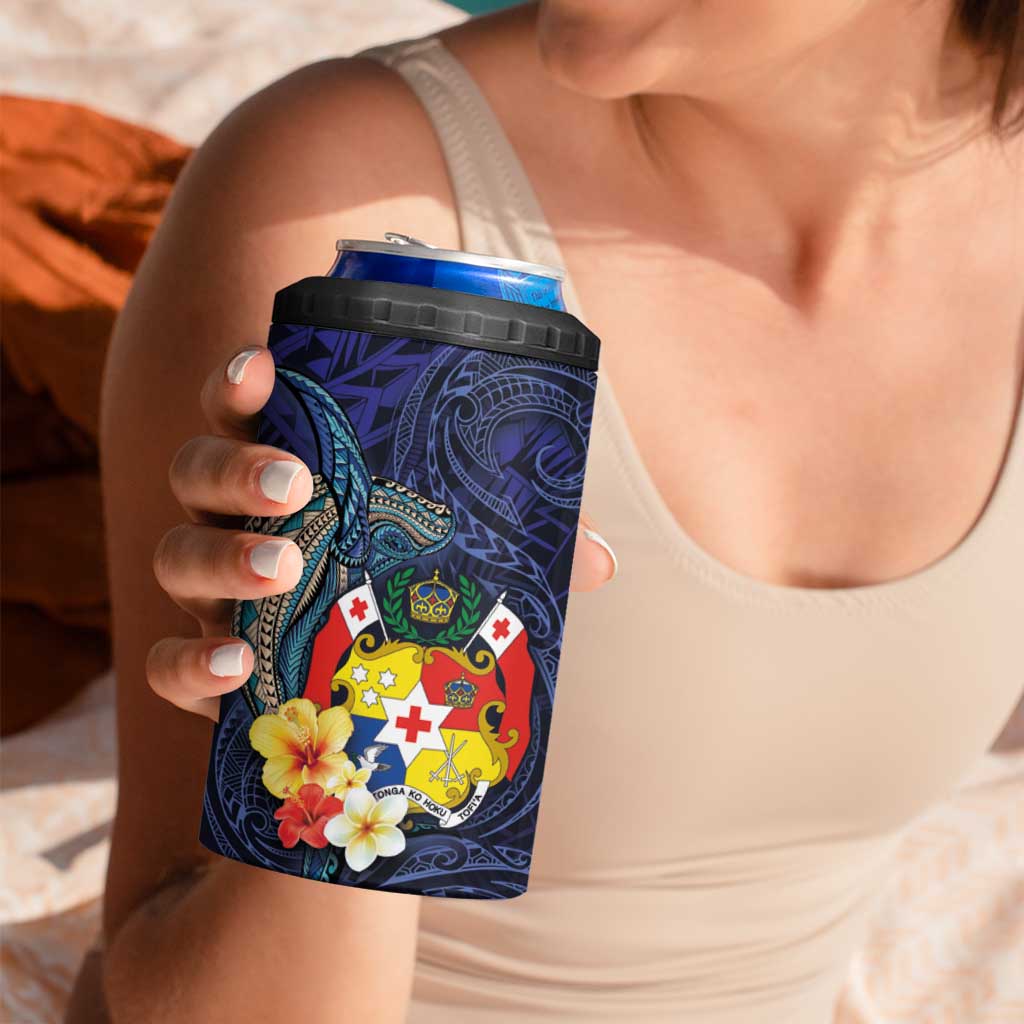 Tonga Vava'u Humpback Whale Blue Water 4 in 1 Can Cooler Tumbler Polynesian Hibiscus Flowers LT03 - Polynesian Pride