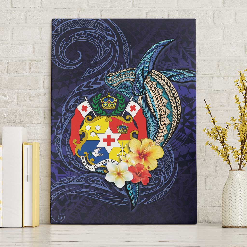 Tonga Vava'u Humpback Whale Blue Water Canvas Wall Art Polynesian Hibiscus Flowers LT03 Without Frame Blue - Polynesian Pride