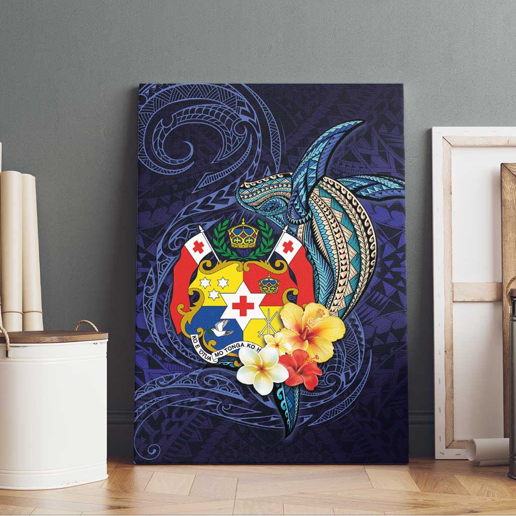 Tonga Vava'u Humpback Whale Blue Water Canvas Wall Art Polynesian Hibiscus Flowers LT03 - Polynesian Pride