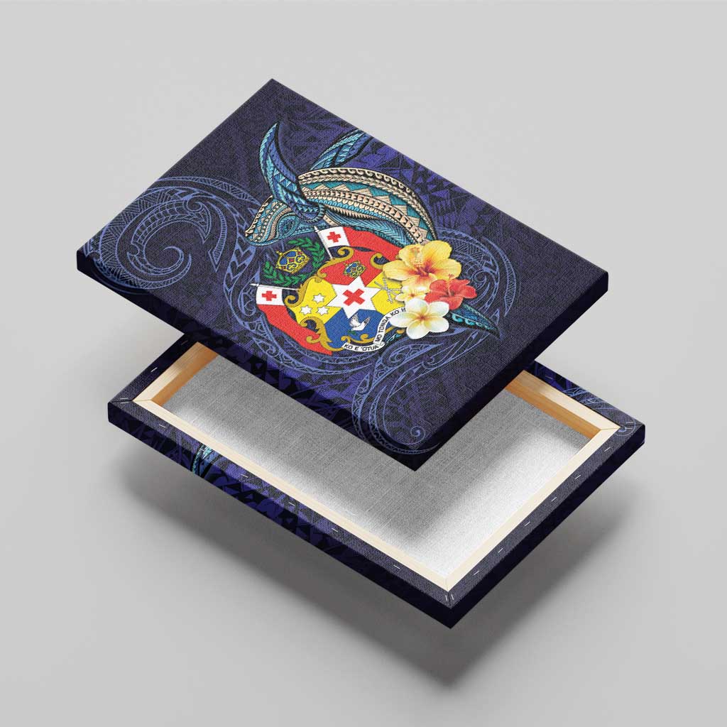Tonga Vava'u Humpback Whale Blue Water Canvas Wall Art Polynesian Hibiscus Flowers LT03 - Polynesian Pride