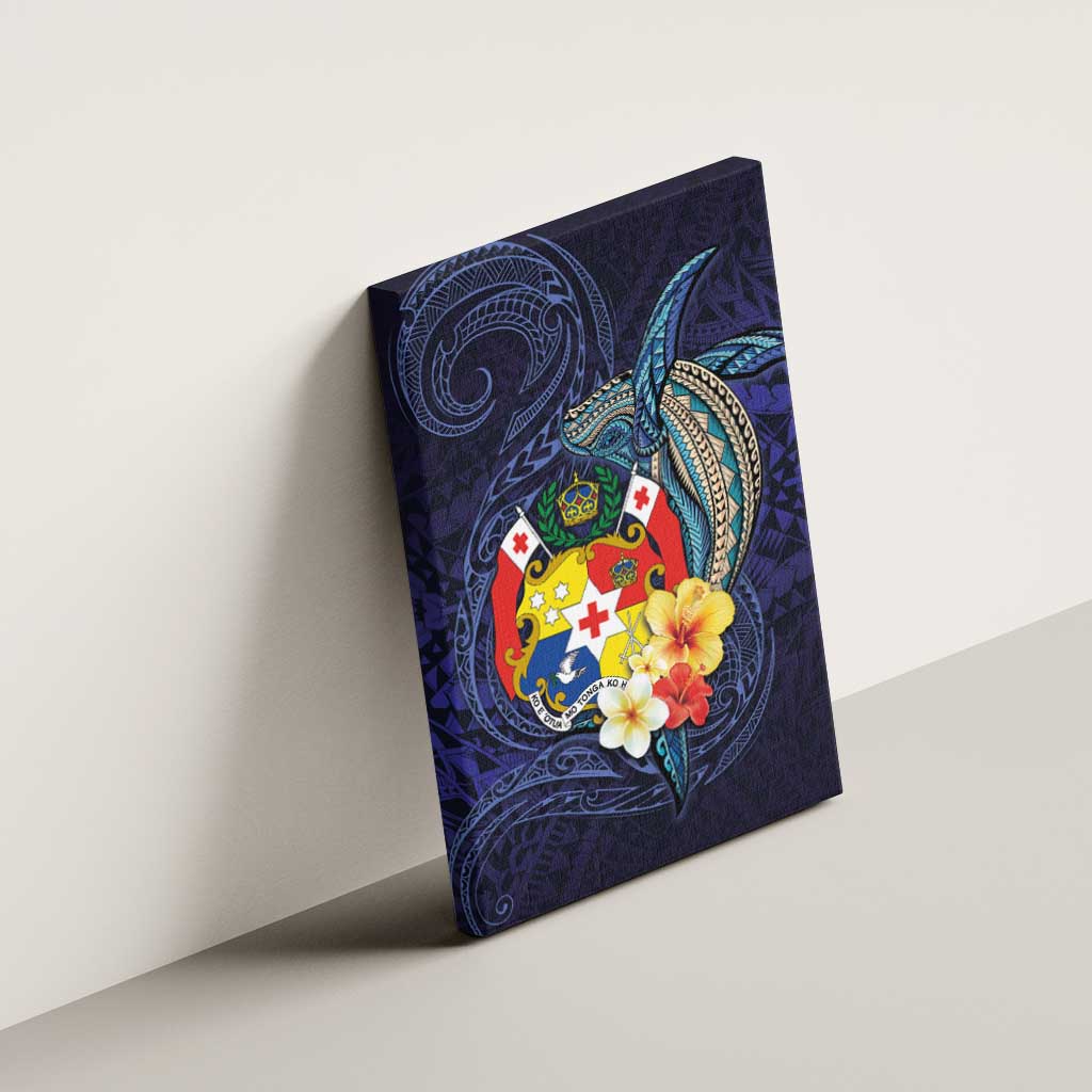 Tonga Vava'u Humpback Whale Blue Water Canvas Wall Art Polynesian Hibiscus Flowers LT03 - Polynesian Pride