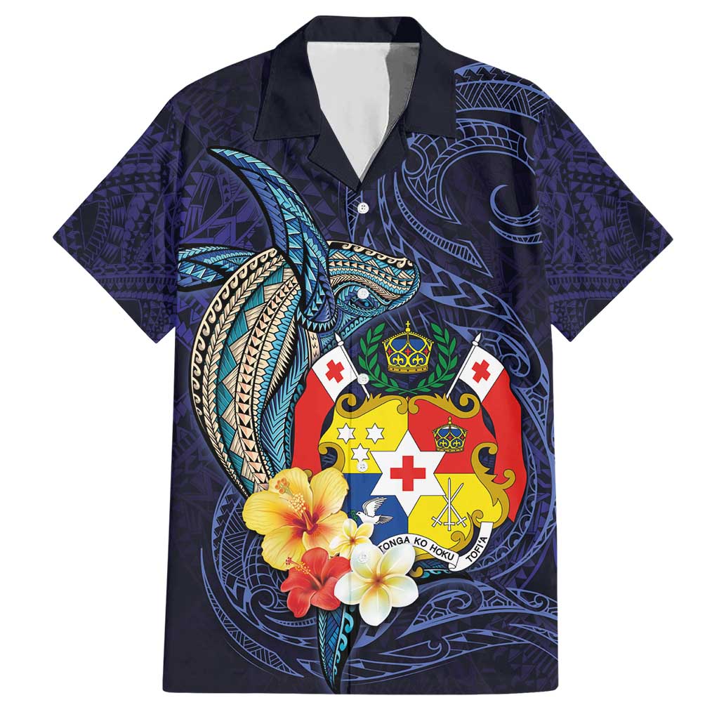 Tonga Vava'u Humpback Whale Blue Water Hawaiian Shirt Polynesian Hibiscus Flowers LT03 Blue - Polynesian Pride
