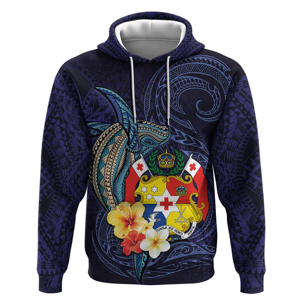 Tonga Vava'u Humpback Whale Blue Water Hoodie Polynesian Hibiscus Flowers LT03 Pullover Hoodie Blue - Polynesian Pride