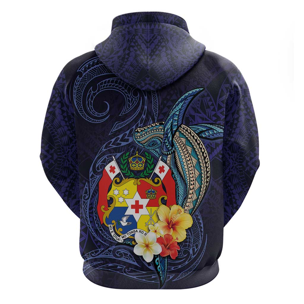 Tonga Vava'u Humpback Whale Blue Water Hoodie Polynesian Hibiscus Flowers LT03 - Polynesian Pride