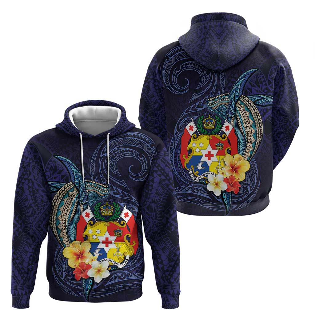 Tonga Vava'u Humpback Whale Blue Water Hoodie Polynesian Hibiscus Flowers LT03 - Polynesian Pride