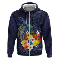 Tonga Vava'u Humpback Whale Blue Water Hoodie Polynesian Hibiscus Flowers LT03 Zip Hoodie Blue - Polynesian Pride