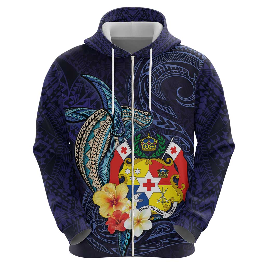 Tonga Vava'u Humpback Whale Blue Water Hoodie Polynesian Hibiscus Flowers LT03 - Polynesian Pride