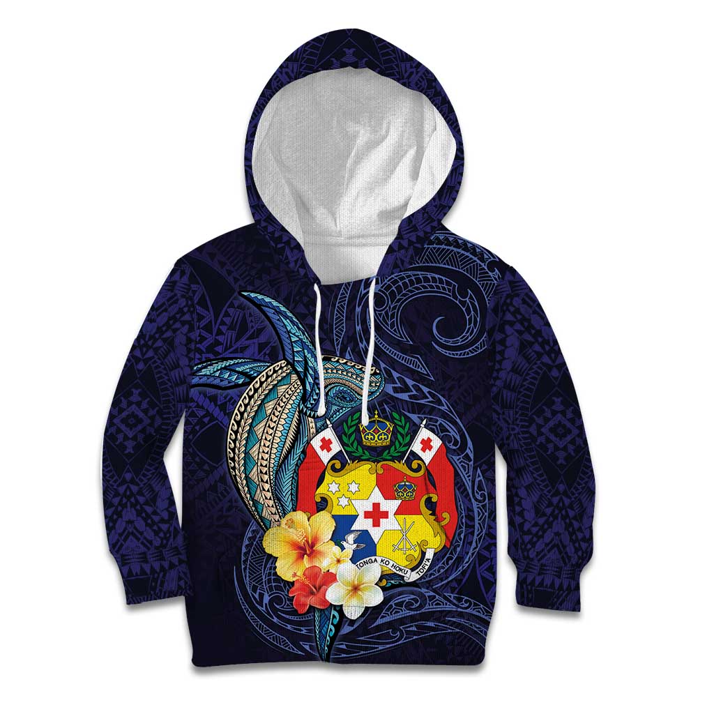 Tonga Vava'u Humpback Whale Blue Water Kid Hoodie Polynesian Hibiscus Flowers LT03 Hoodie Blue - Polynesian Pride
