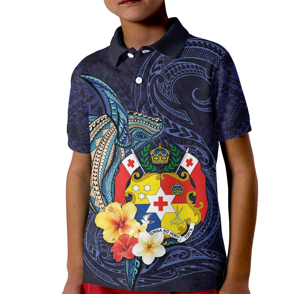 Tonga Vava'u Humpback Whale Blue Water Kid Polo Shirt Polynesian Hibiscus Flowers LT03 Kid Blue - Polynesian Pride
