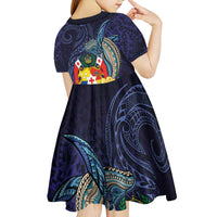 Tonga Vava'u Humpback Whale Blue Water Kid Short Sleeve Dress Polynesian Hibiscus Flowers LT03 - Polynesian Pride