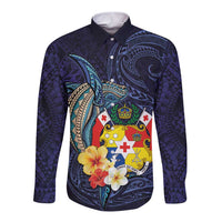 Tonga Vava'u Humpback Whale Blue Water Long Sleeve Button Shirt Polynesian Hibiscus Flowers LT03 Unisex Blue - Polynesian Pride
