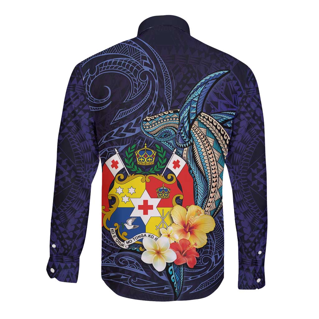 Tonga Vava'u Humpback Whale Blue Water Long Sleeve Button Shirt Polynesian Hibiscus Flowers LT03 - Polynesian Pride