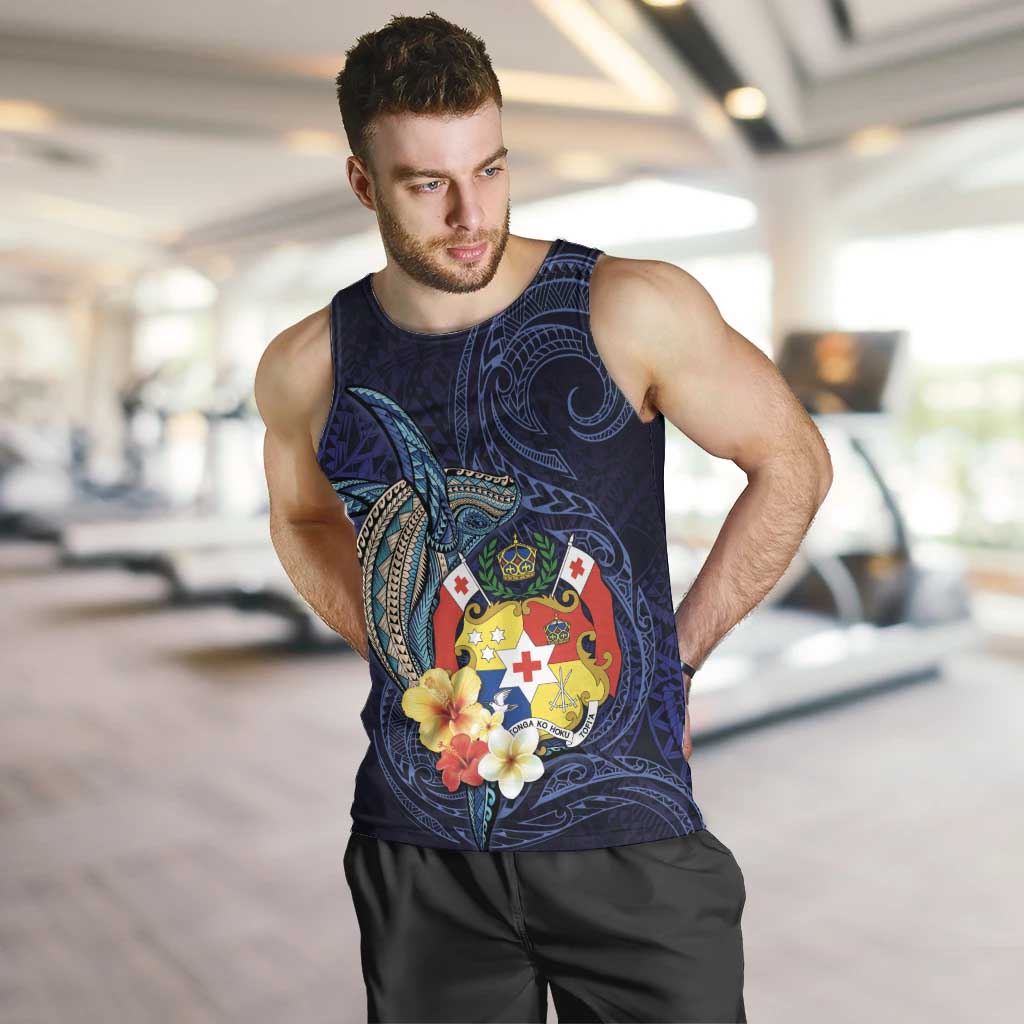 Tonga Vava'u Humpback Whale Blue Water Men Tank Top Polynesian Hibiscus Flowers LT03 Blue - Polynesian Pride
