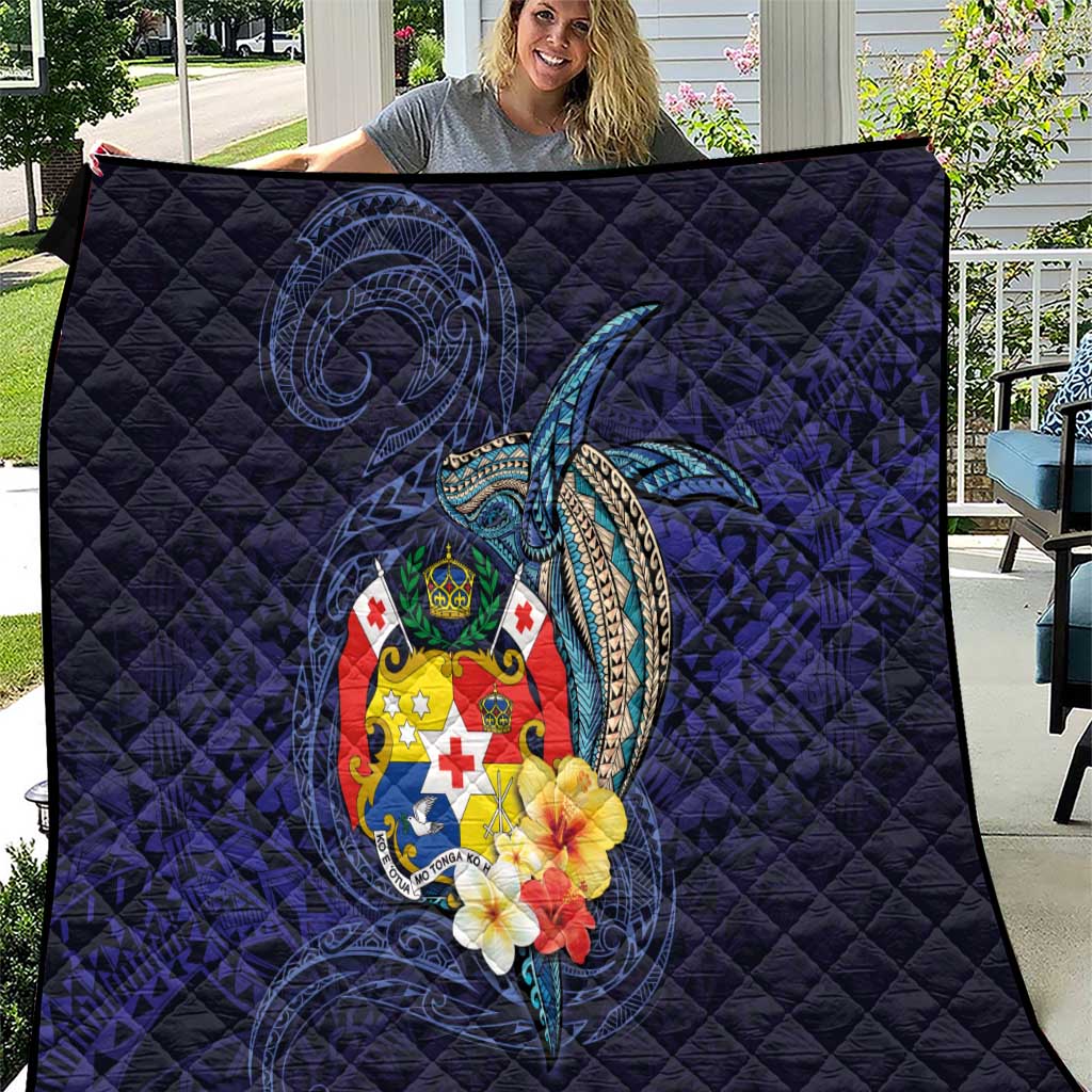 Tonga Vava'u Humpback Whale Blue Water Quilt Polynesian Hibiscus Flowers LT03 Blue - Polynesian Pride