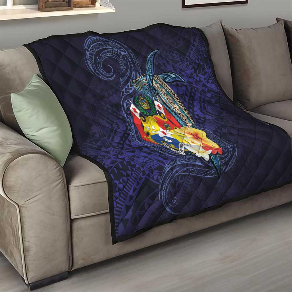 Tonga Vava'u Humpback Whale Blue Water Quilt Polynesian Hibiscus Flowers LT03 - Polynesian Pride
