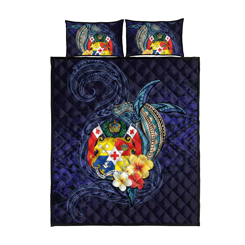Tonga Vava'u Humpback Whale Blue Water Quilt Bed Set Polynesian Hibiscus Flowers LT03 - Polynesian Pride