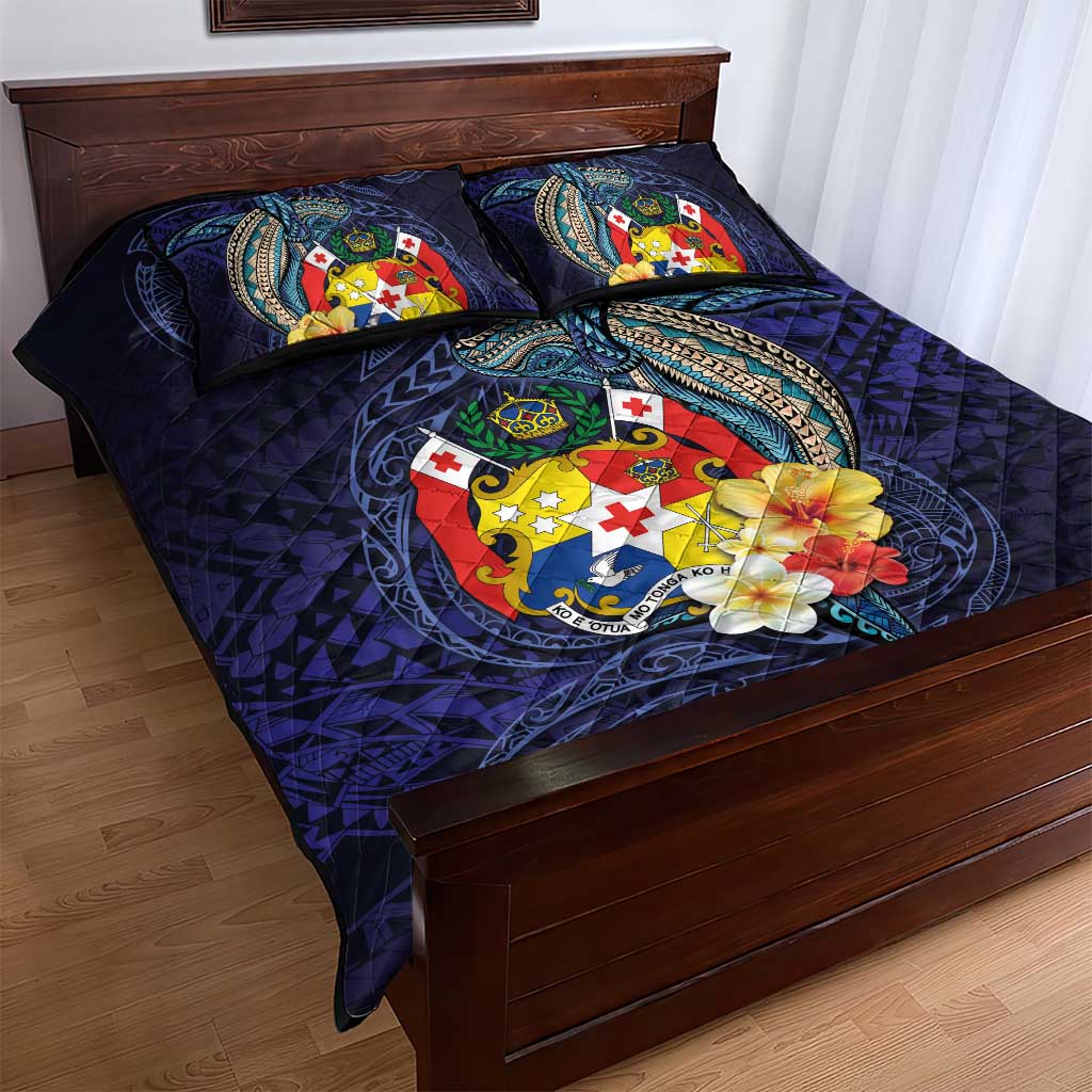 Tonga Vava'u Humpback Whale Blue Water Quilt Bed Set Polynesian Hibiscus Flowers LT03 - Polynesian Pride
