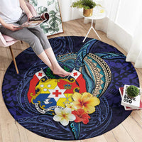 Tonga Vava'u Humpback Whale Blue Water Round Carpet Polynesian Hibiscus Flowers LT03 - Polynesian Pride