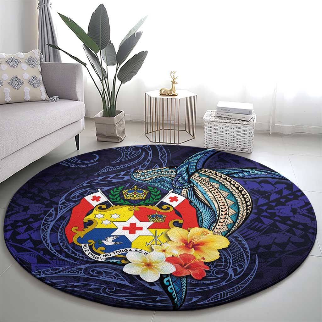 Tonga Vava'u Humpback Whale Blue Water Round Carpet Polynesian Hibiscus Flowers LT03 - Polynesian Pride