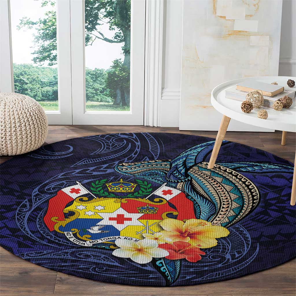 Tonga Vava'u Humpback Whale Blue Water Round Carpet Polynesian Hibiscus Flowers LT03 - Polynesian Pride