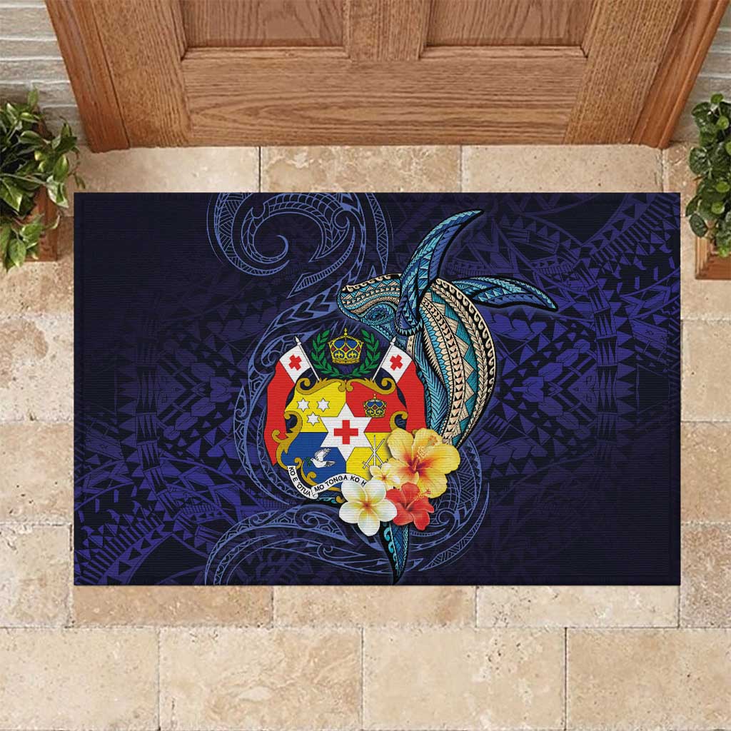 Tonga Vava'u Humpback Whale Blue Water Rubber Doormat Polynesian Hibiscus Flowers LT03 Blue - Polynesian Pride