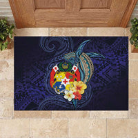 Tonga Vava'u Humpback Whale Blue Water Rubber Doormat Polynesian Hibiscus Flowers LT03 Blue - Polynesian Pride