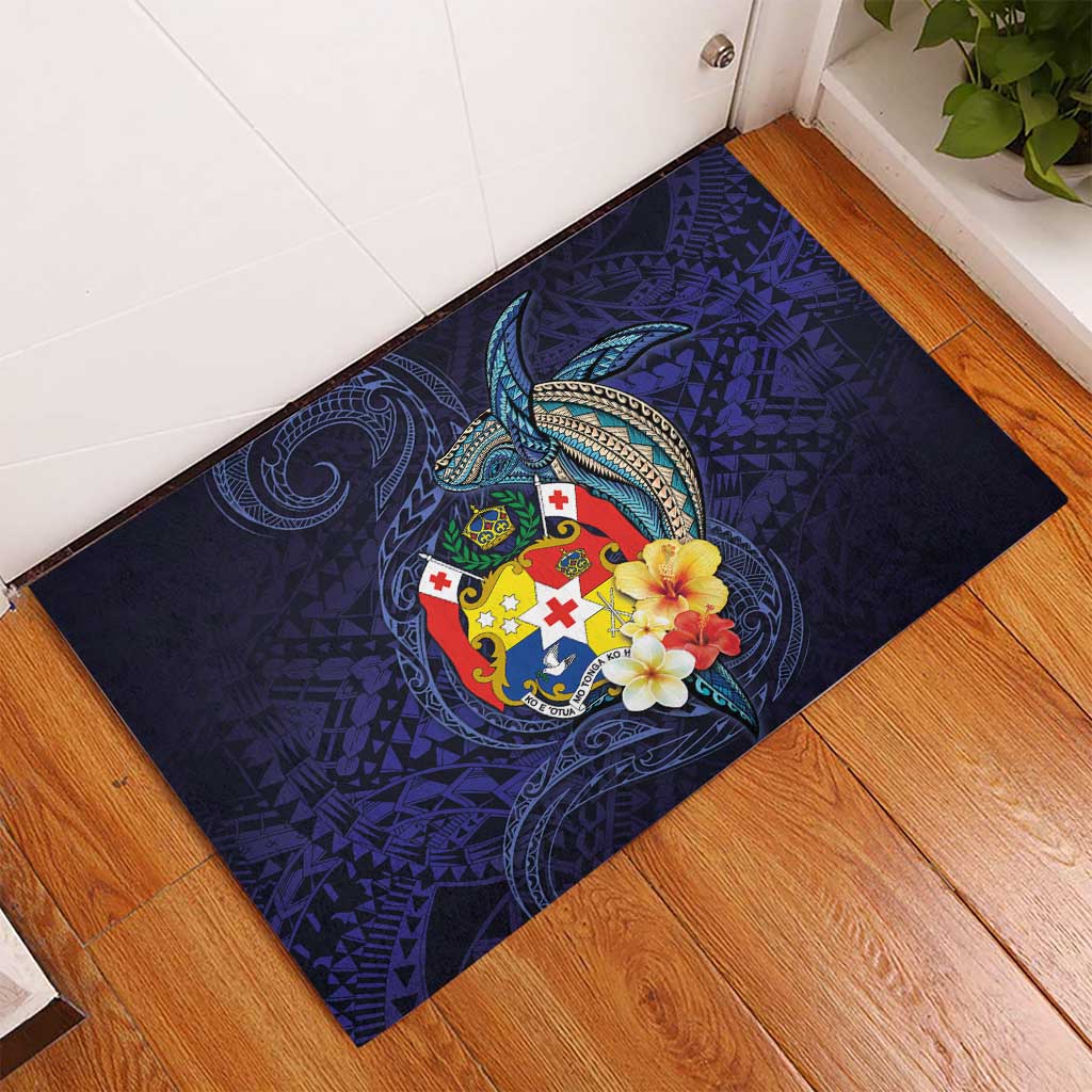 Tonga Vava'u Humpback Whale Blue Water Rubber Doormat Polynesian Hibiscus Flowers LT03 - Polynesian Pride