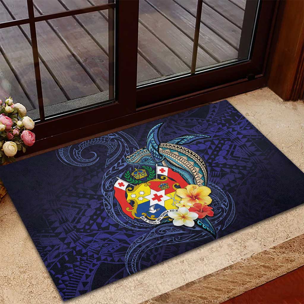 Tonga Vava'u Humpback Whale Blue Water Rubber Doormat Polynesian Hibiscus Flowers LT03 - Polynesian Pride
