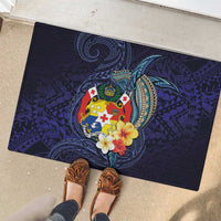Tonga Vava'u Humpback Whale Blue Water Rubber Doormat Polynesian Hibiscus Flowers LT03 - Polynesian Pride