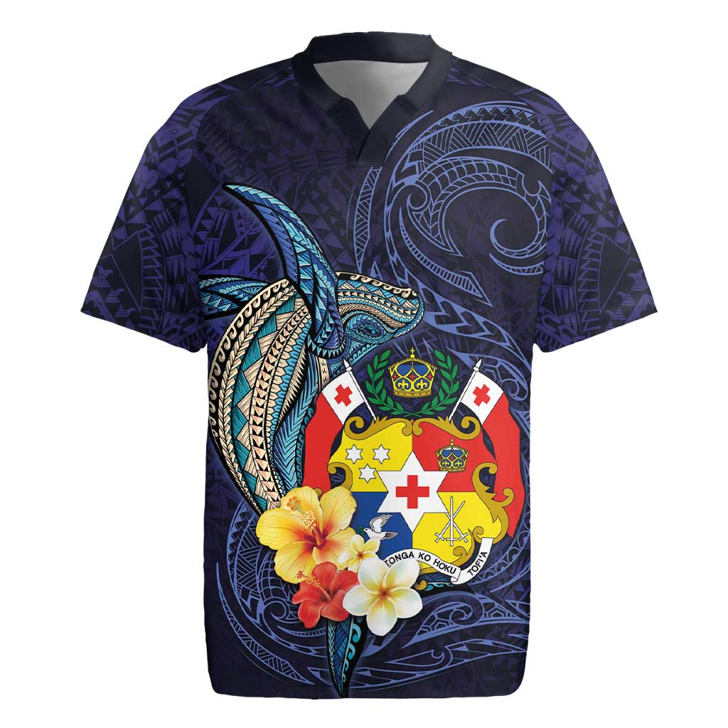 Tonga Vava'u Humpback Whale Blue Water Rugby Jersey Polynesian Hibiscus Flowers LT03 Blue - Polynesian Pride