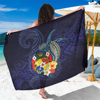 Tonga Vava'u Humpback Whale Blue Water Sarong Polynesian Hibiscus Flowers LT03 One Size 44 x 66 inches Blue - Polynesian Pride