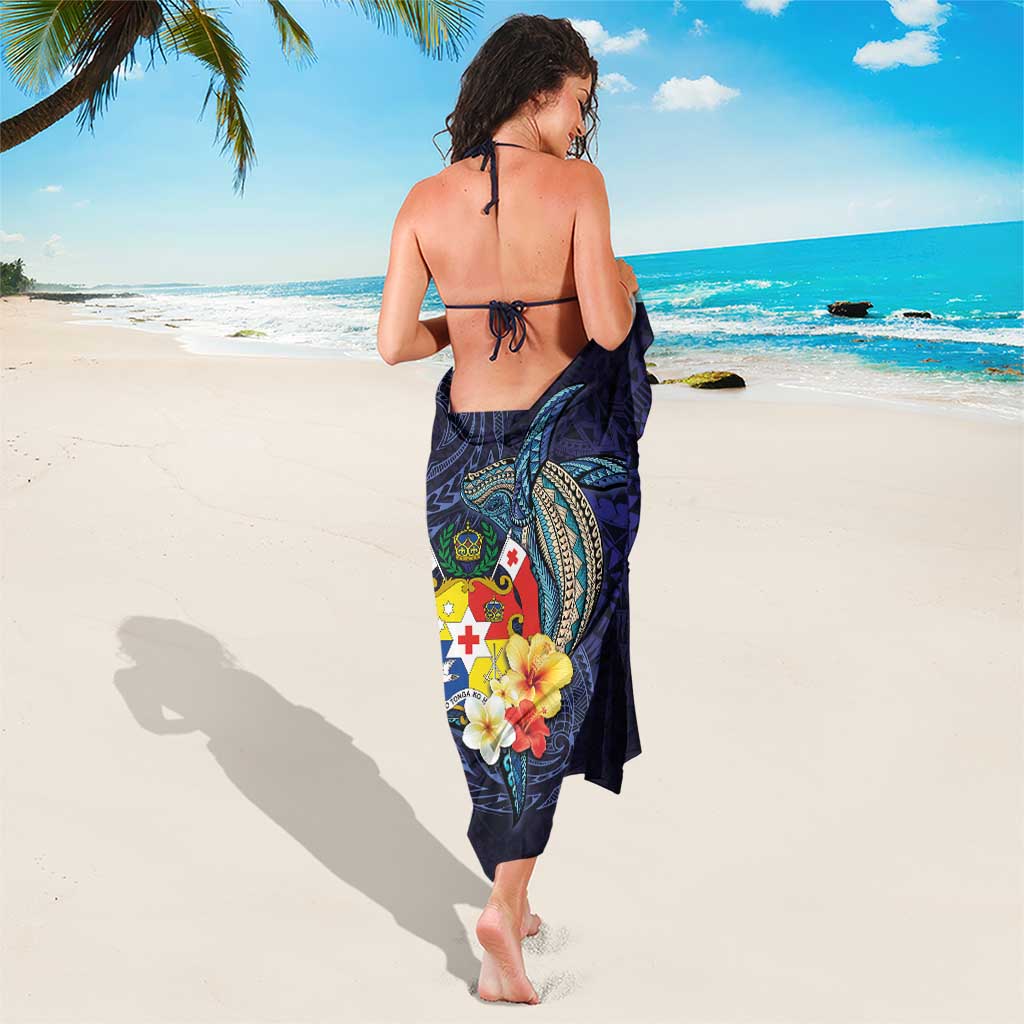 Tonga Vava'u Humpback Whale Blue Water Sarong Polynesian Hibiscus Flowers LT03 - Polynesian Pride