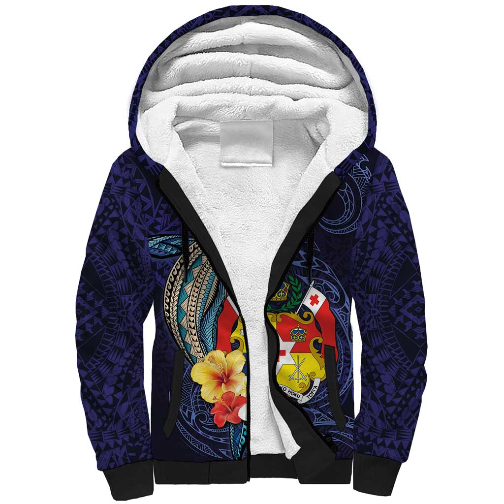 Tonga Vava'u Humpback Whale Blue Water Sherpa Hoodie Polynesian Hibiscus Flowers LT03 Unisex Blue - Polynesian Pride