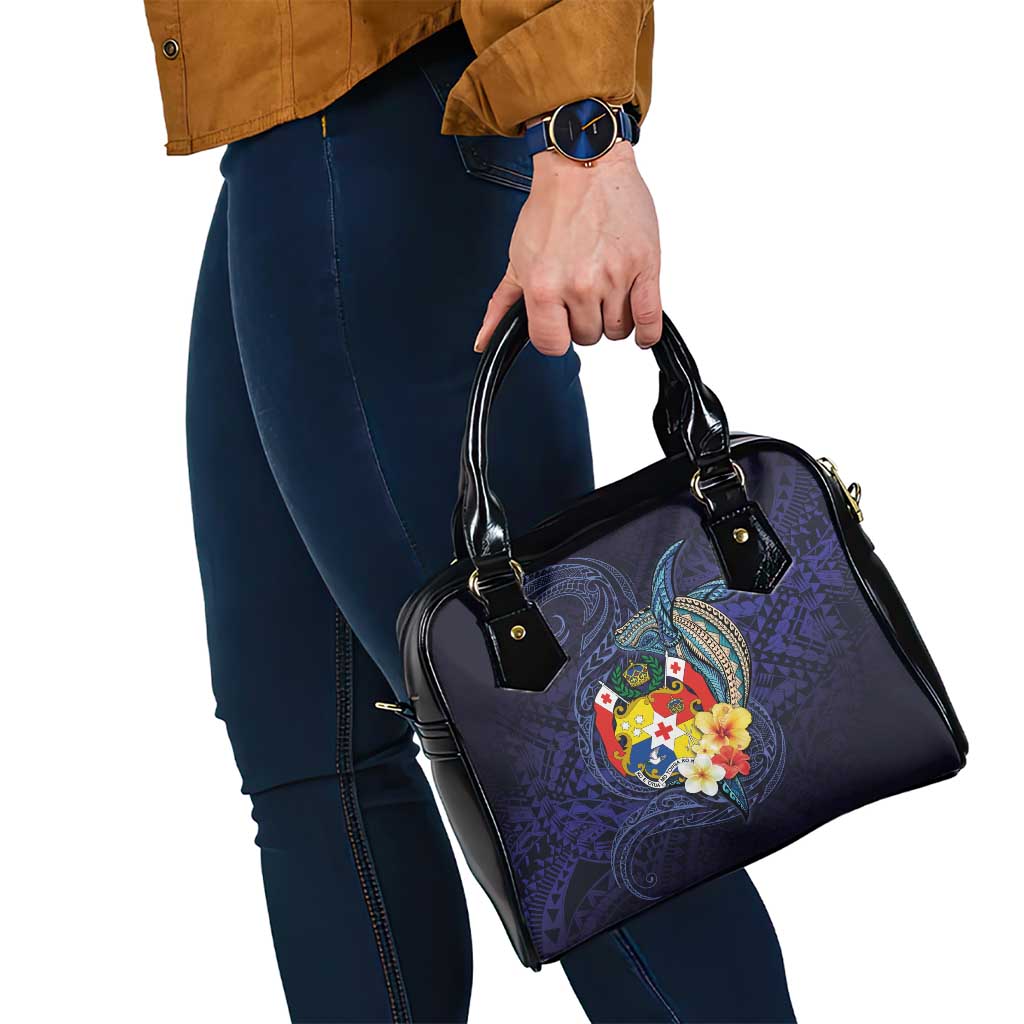 Tonga Vava'u Humpback Whale Blue Water Shoulder Handbag Polynesian Hibiscus Flowers LT03 - Polynesian Pride