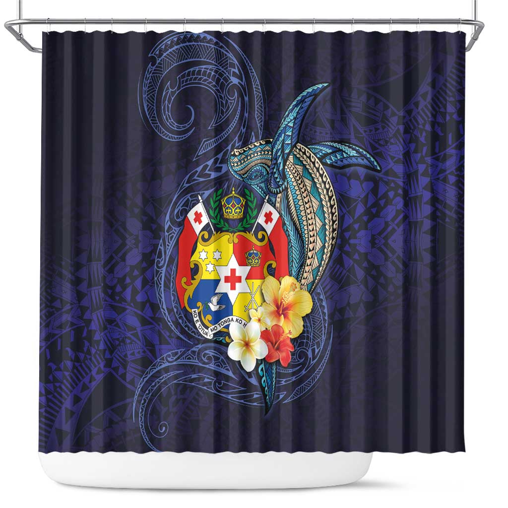 Tonga Vava'u Humpback Whale Blue Water Shower Curtain Polynesian Hibiscus Flowers LT03 Blue - Polynesian Pride