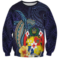 Tonga Vava'u Humpback Whale Blue Water Sweatshirt Polynesian Hibiscus Flowers LT03 Unisex Blue - Polynesian Pride