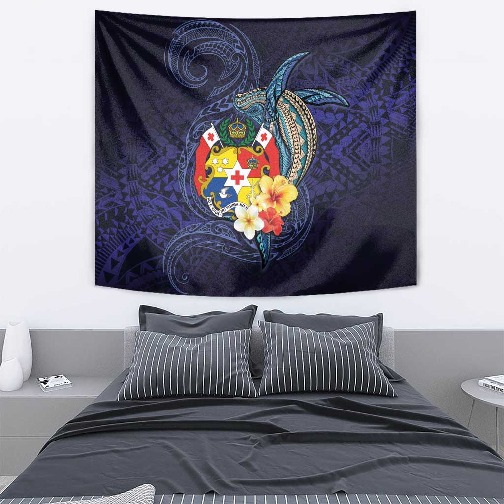 Tonga Vava'u Humpback Whale Blue Water Tapestry Polynesian Hibiscus Flowers LT03 - Polynesian Pride