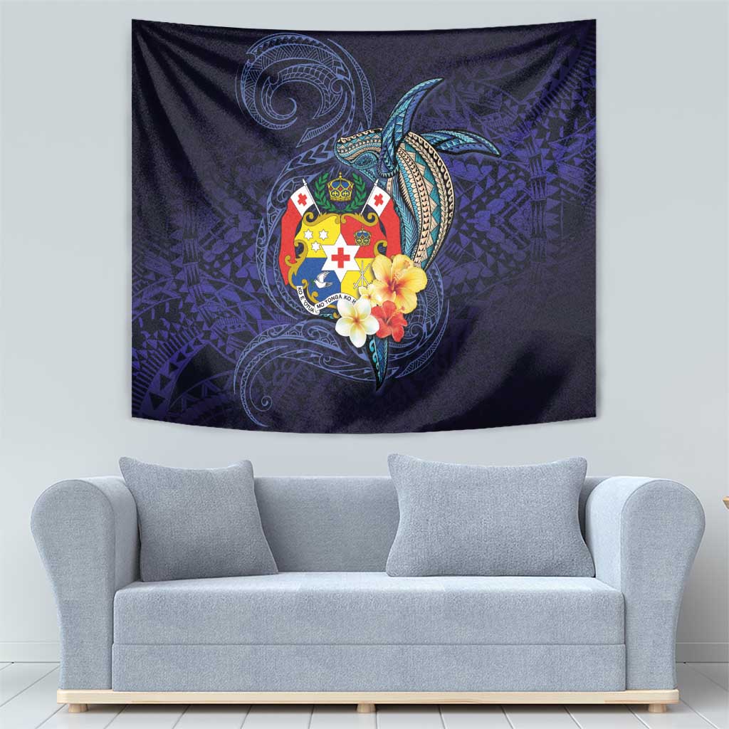 Tonga Vava'u Humpback Whale Blue Water Tapestry Polynesian Hibiscus Flowers LT03 - Polynesian Pride
