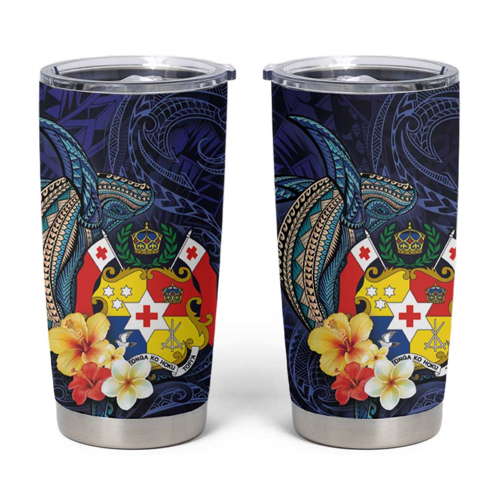 Tonga Vava'u Humpback Whale Blue Water Tumbler Cup Polynesian Hibiscus Flowers