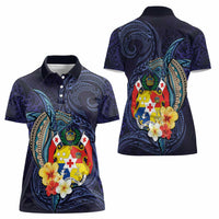 Tonga Vava'u Humpback Whale Blue Water Women Polo Shirt Polynesian Hibiscus Flowers LT03 - Polynesian Pride