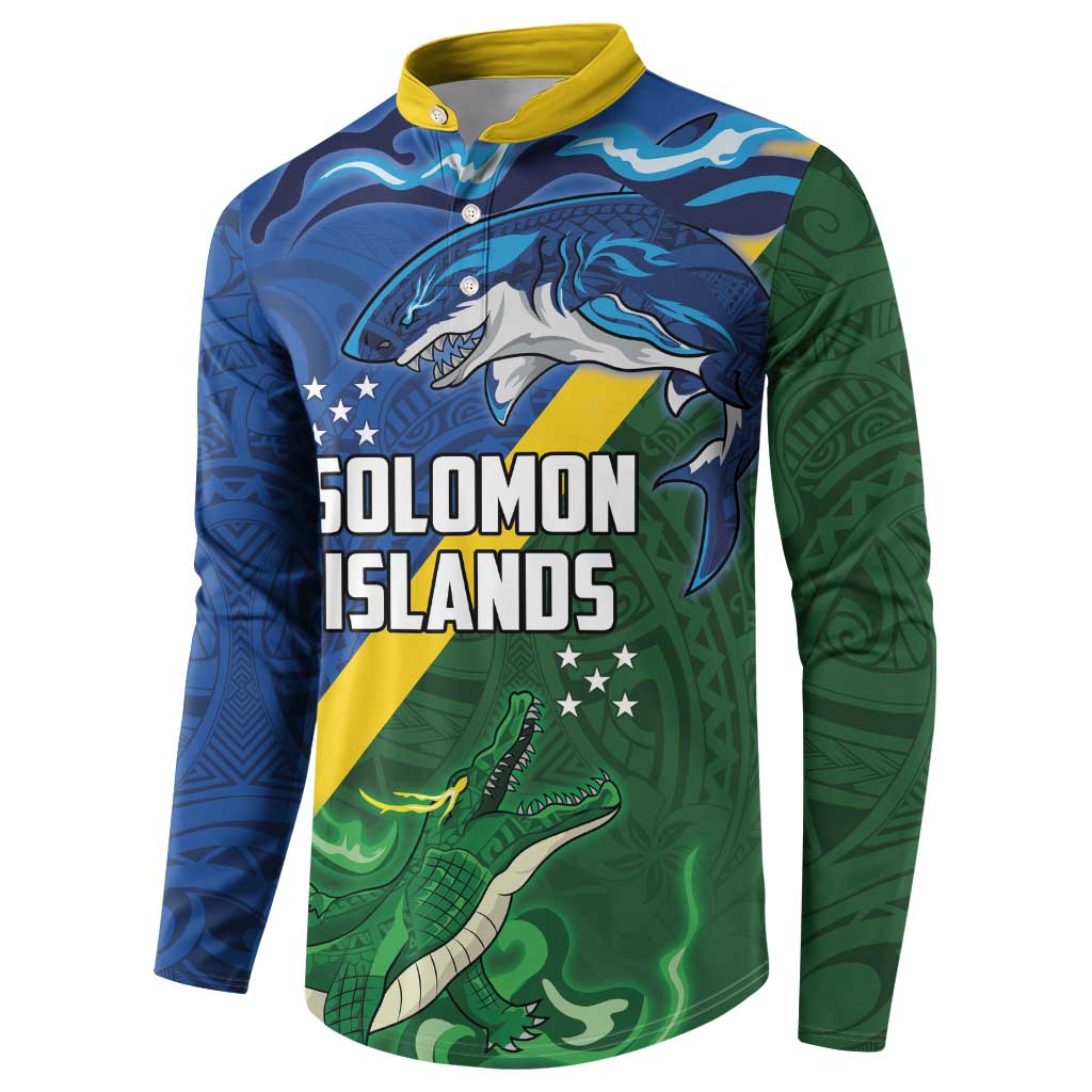 Solomon Islands Polynesian Tribal Shark and Crocodile Button Sweatshirt LT03 - Polynesian Pride