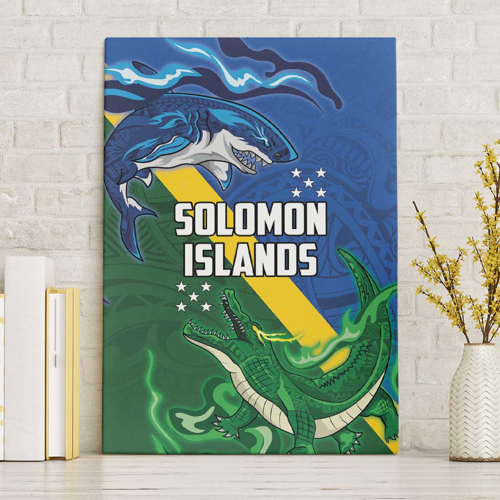 Solomon Islands Polynesian Tribal Shark and Crocodile Canvas Wall Art LT03 Without Frame Blue - Polynesian Pride