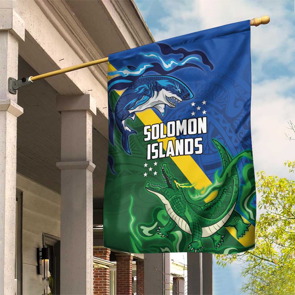 Solomon Islands Polynesian Tribal Shark and Crocodile Garden Flag LT03 House Flag Blue - Polynesian Pride