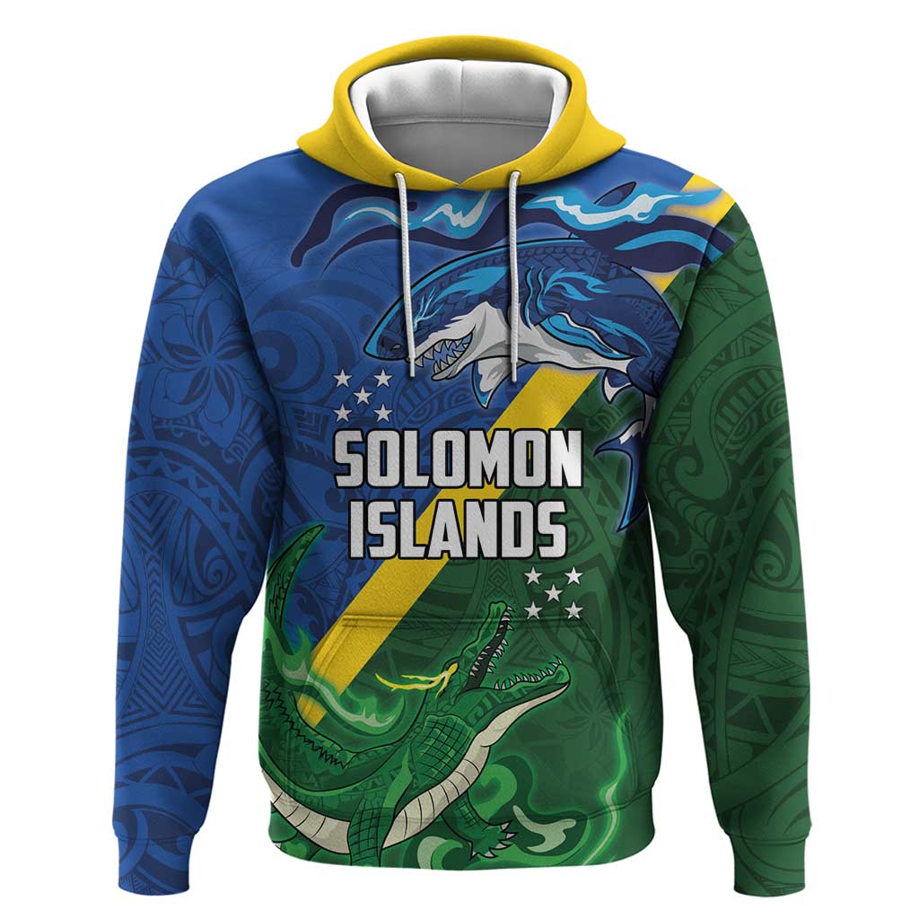 Solomon Islands Polynesian Tribal Shark and Crocodile Hoodie LT03 Pullover Hoodie Blue - Polynesian Pride