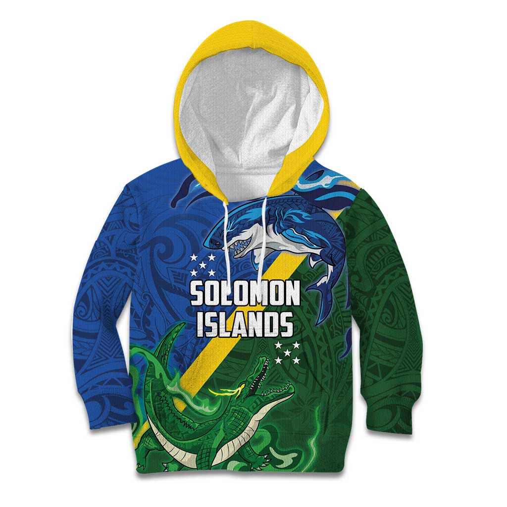 Solomon Islands Polynesian Tribal Shark and Crocodile Kid Hoodie LT03 Hoodie Blue - Polynesian Pride