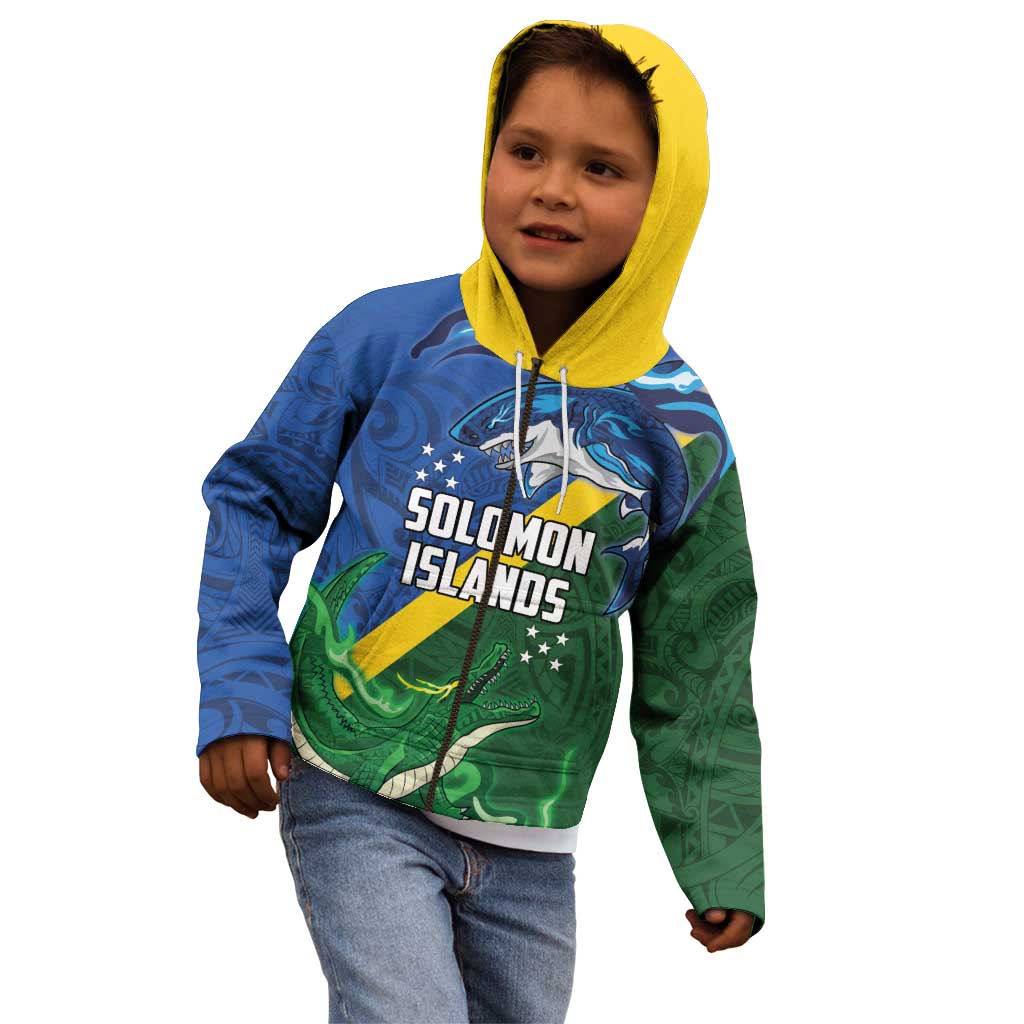 Solomon Islands Polynesian Tribal Shark and Crocodile Kid Hoodie LT03 - Polynesian Pride