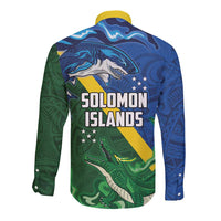 Solomon Islands Polynesian Tribal Shark and Crocodile Long Sleeve Button Shirt LT03 - Polynesian Pride