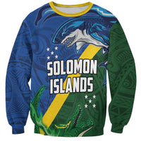 Solomon Islands Polynesian Tribal Shark and Crocodile Sweatshirt LT03 Unisex Blue - Polynesian Pride