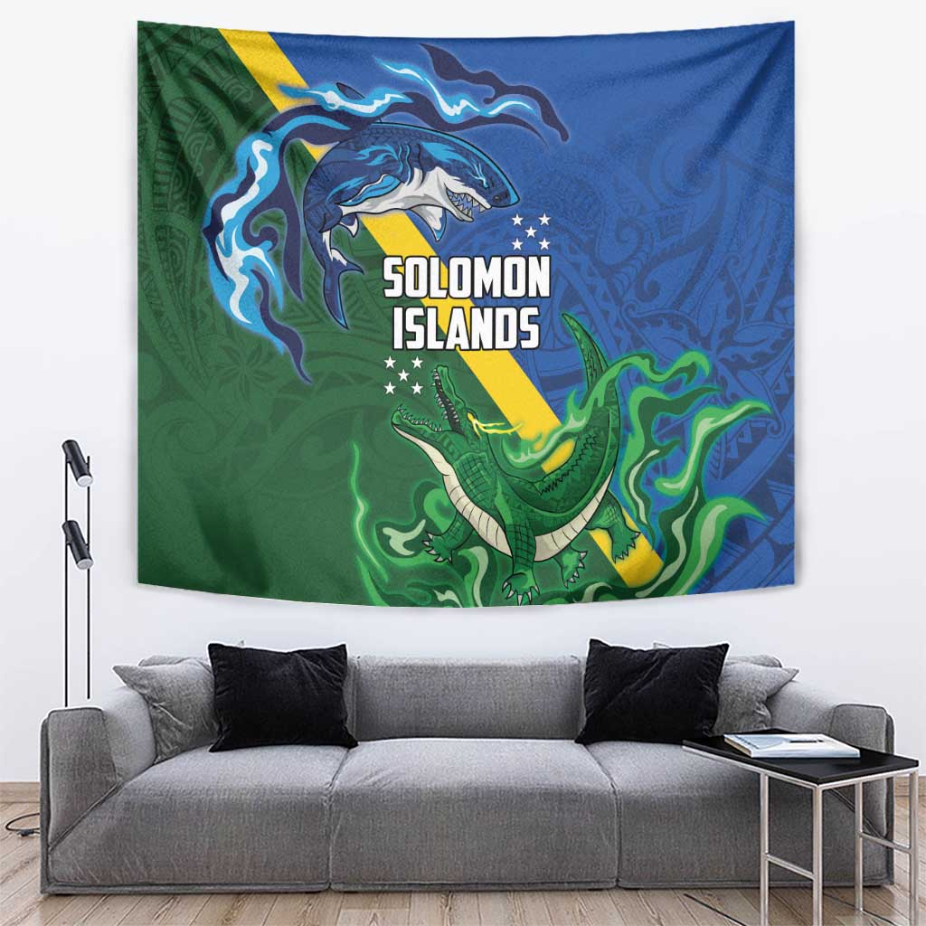 Solomon Islands Polynesian Tribal Shark and Crocodile Tapestry LT03 Blue - Polynesian Pride