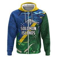 Solomon Islands Polynesian Tribal Shark and Crocodile Zip Hoodie LT03 Zip Hoodie Blue - Polynesian Pride